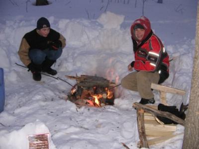 Members of the Get Outdoors Club braved the wind chill to have their pizza party. (2011)